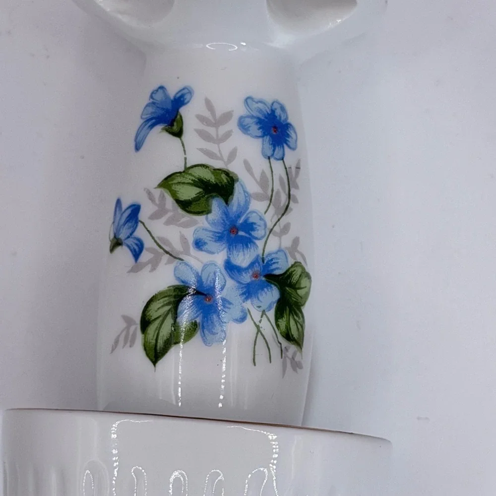 Vintage Made in Japan Porcelain Toothbrush Holder Blue Floral Gold Trim 4 Slot